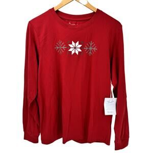 Pajamagram Pajama Shirt Womens Large Long Sleeve Snowflake Red Pullover Top NEW